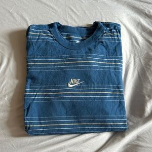 Nike Men’s Blue Striped Crew Tee with White Logo